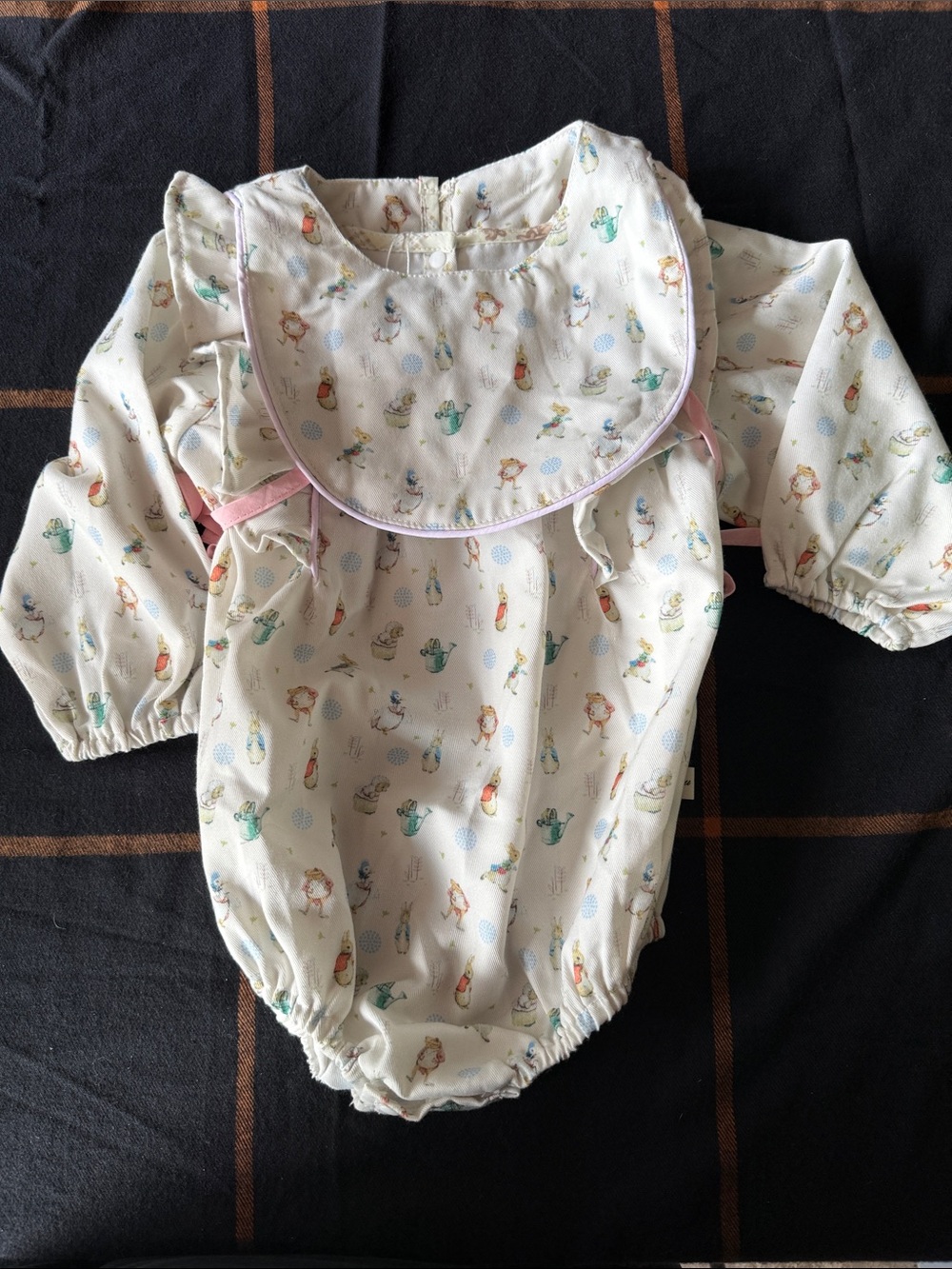 Cream Long-Sleeve Baby One-Piece Romper with Pastel Print